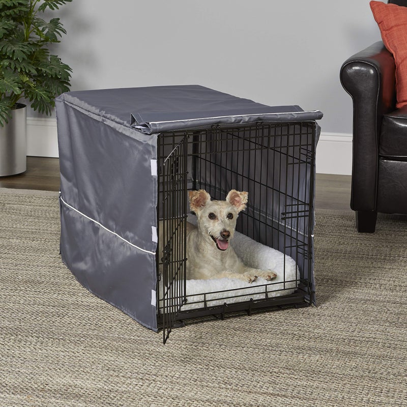New World Medium Dog Crate Cover, Polyester Privacy Kennel Cover Fits Most 30-inch Crates, Light Gray, Machine Washable, Reduces Barking & Chewing - Image 2